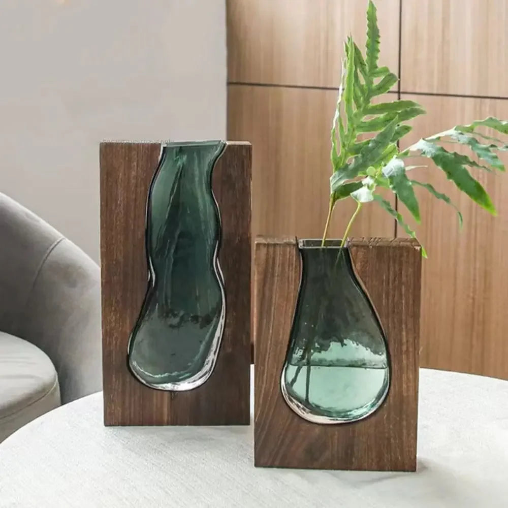 Wooden & Glass Plant Vase